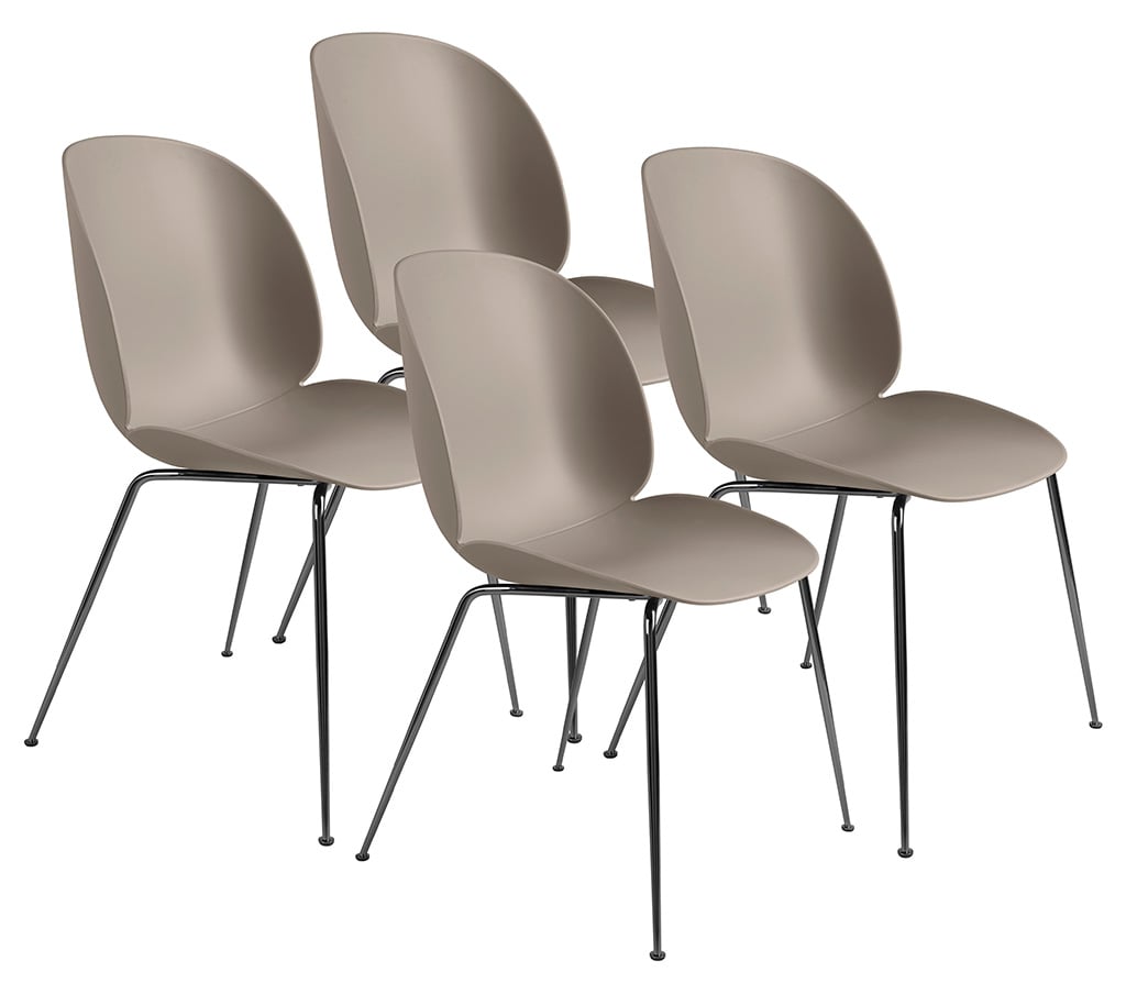 Gubi Beetle Dining Chair Stuhl 4er Set, Metallbeine schwarzes Chrom