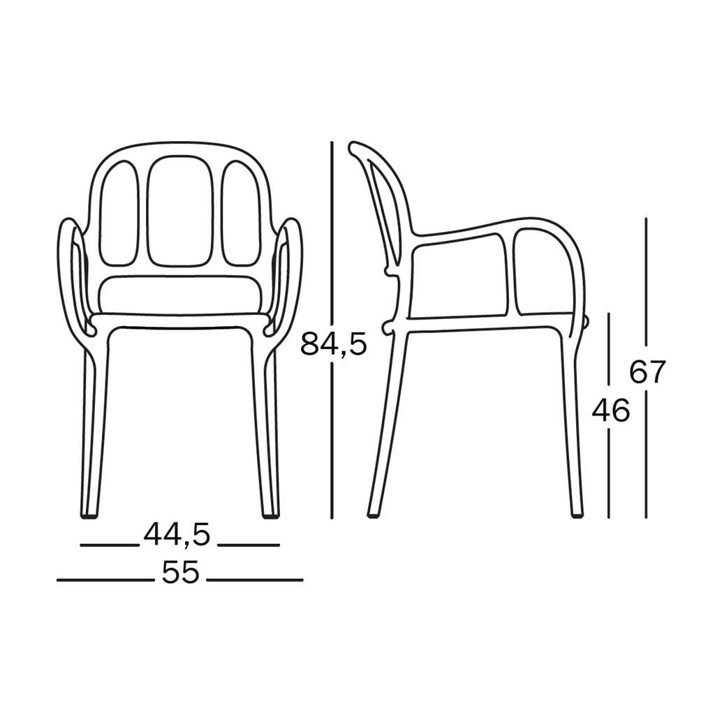 magis mila armlehnstuhl technische zeichnung