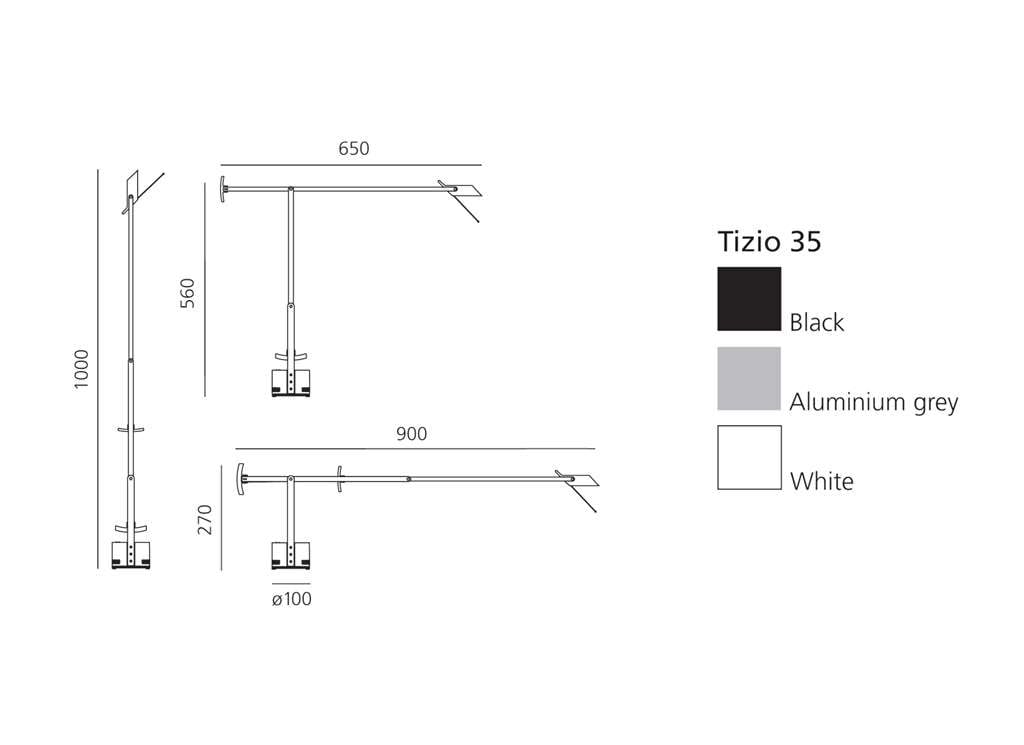 artemide tizio 35 tischleuchte technische zeichnung