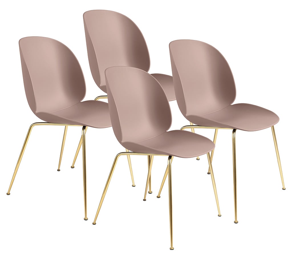 Gubi Beetle Dining Chair Stuhl 4er Set, Metallbeine Messing