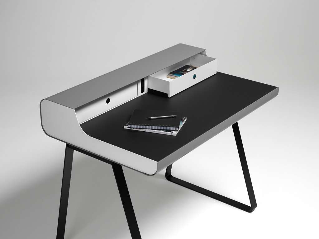 müller möbelfabrikation PS10 Sekretär - müller möbelfabrikation Farbe:Beine schwarz matt, Gehäuse reinweiß (RAL 9010), ohne Schubkästen, Arbeitsfläche schwarz