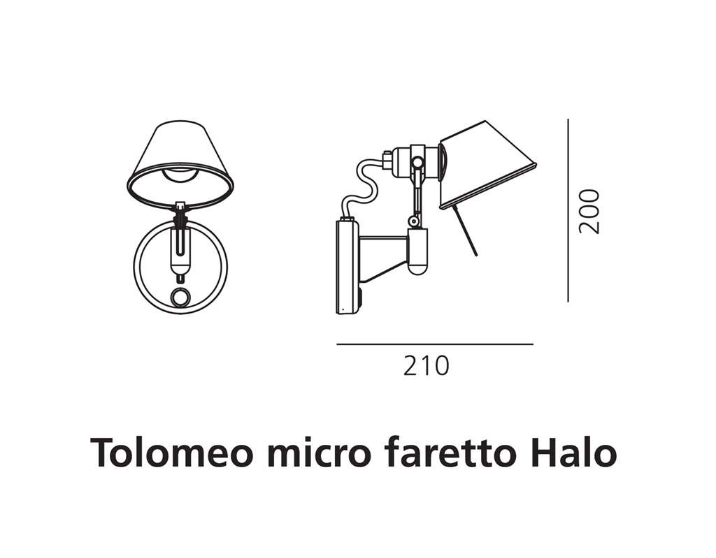 artemide tolomeo micro faretto halo wandleuchte technische zeichnung