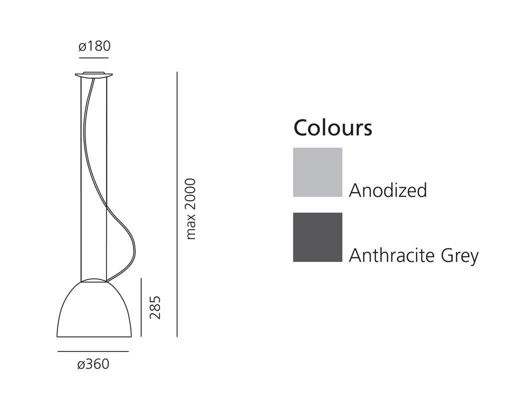 artemide nur mini led pendelleuchte technische zeichnung