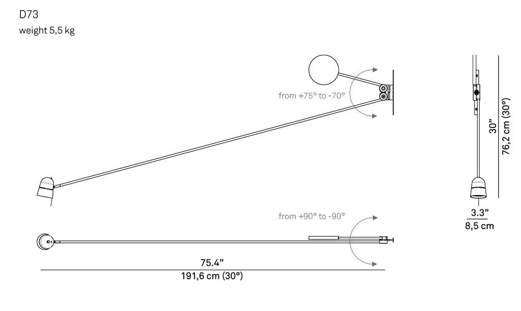 luceplan counterbalance wandleuchte technische zeichnung