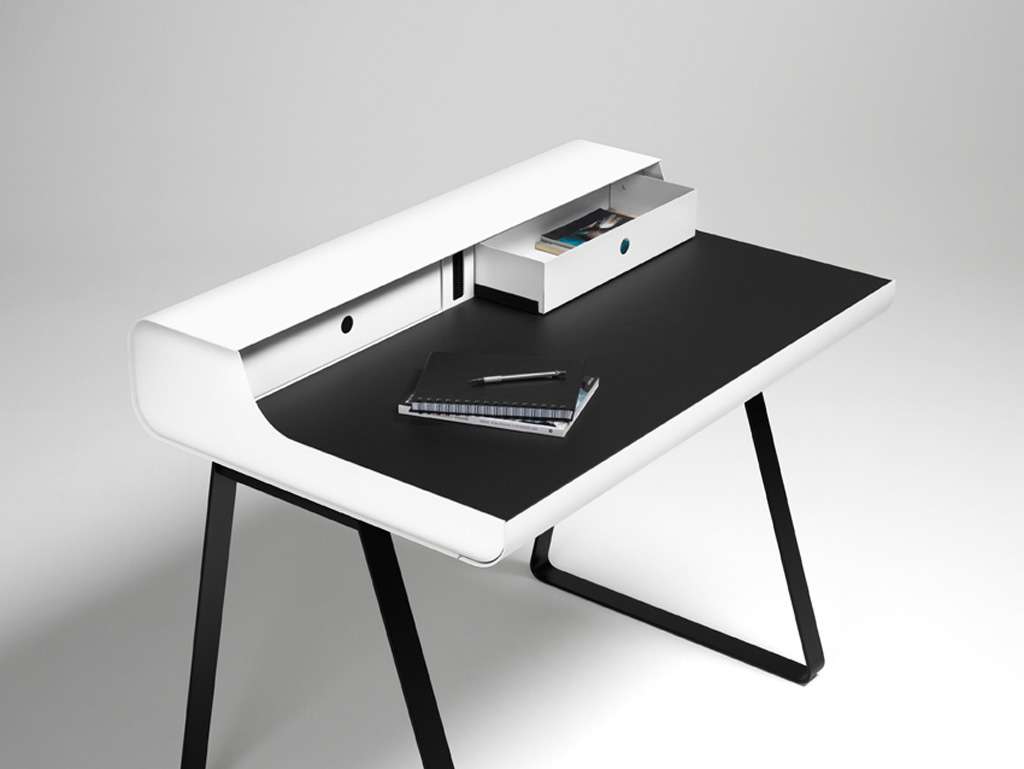 müller möbelfabrikation PS10 Sekretär - müller möbelfabrikation Farbe:Beine schwarz matt, Gehäuse reinweiß (RAL 9010), ohne Schubkästen, Arbeitsfläche schwarz