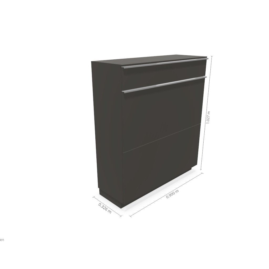 Schönbuch Basic Schuhschrank mit zwei Klappen, Sockel, Abdeckplatte, Lack granit, Griffleiste chrom glänzend - Lagerabverkauf
