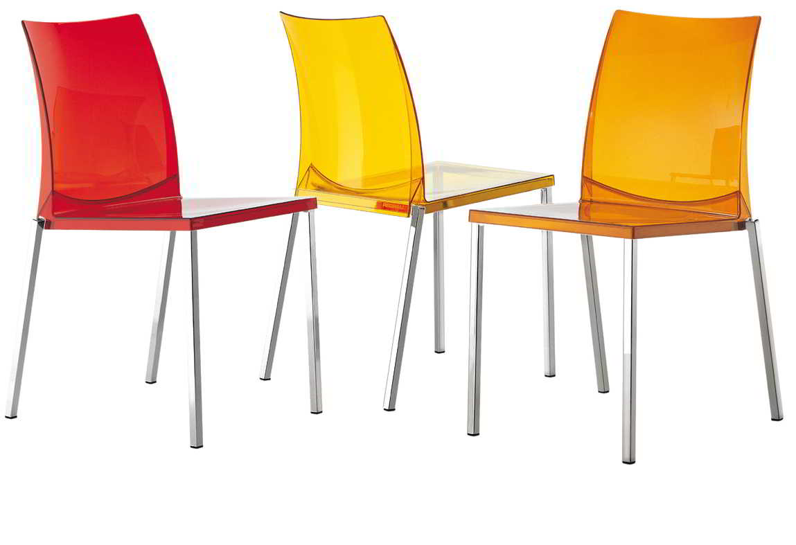 Pedrali Kuadra 1271 Stuhl (2 Stk.) - Pedrali Gestellfarbe:Gestell chrom |Pedrali Farbe:Sitzfläche transparent rot (2 Stk.)