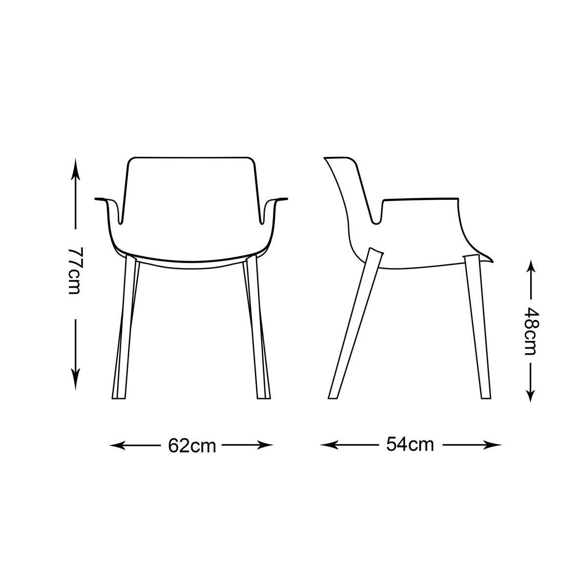 kartell piuma armlehnstuhl technische zeichnung