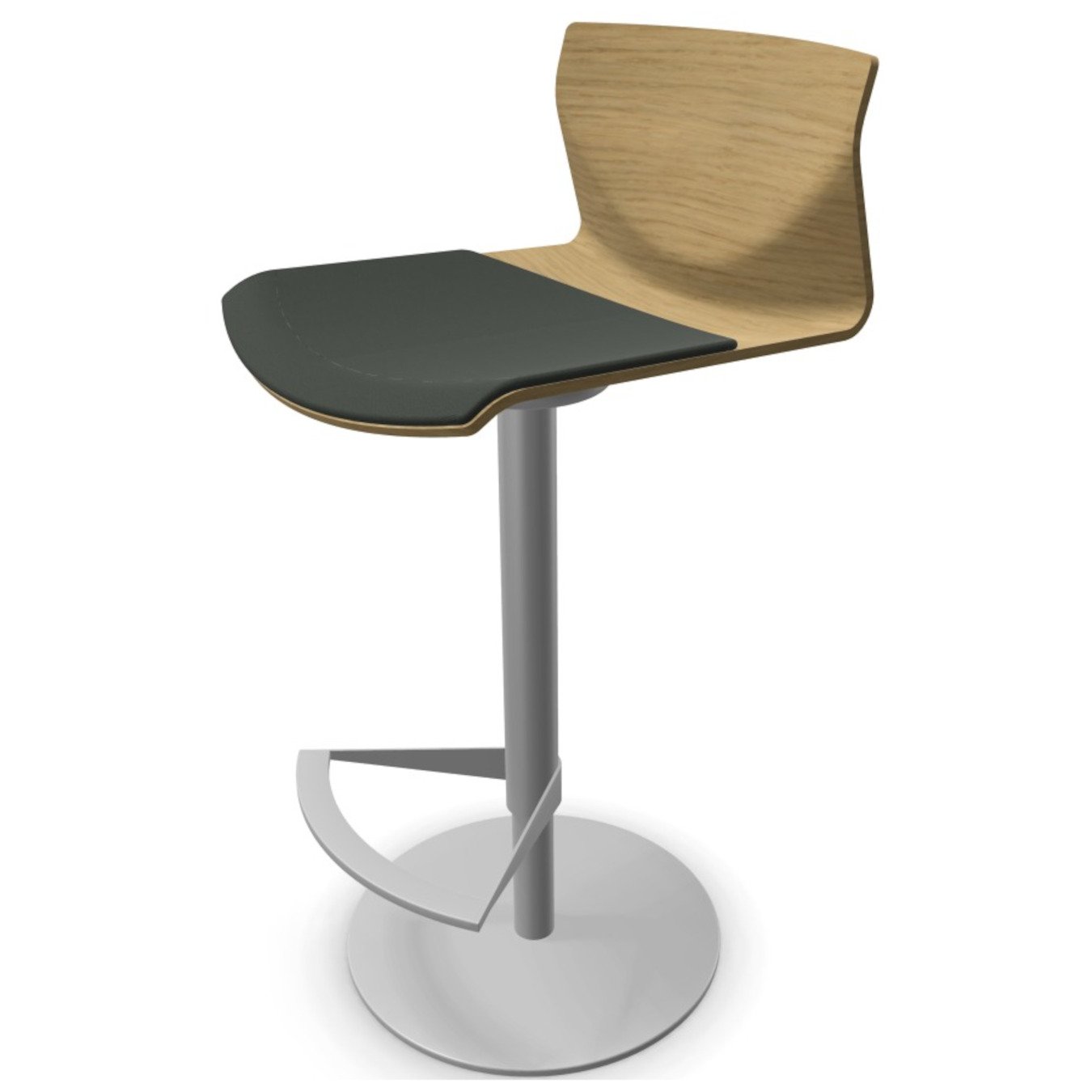 Lapalma Kai S39 Barhocker - höhenverstellbar, Edelstahl, Eiche gebleicht, Softlederkissen schwarz - Aussteller