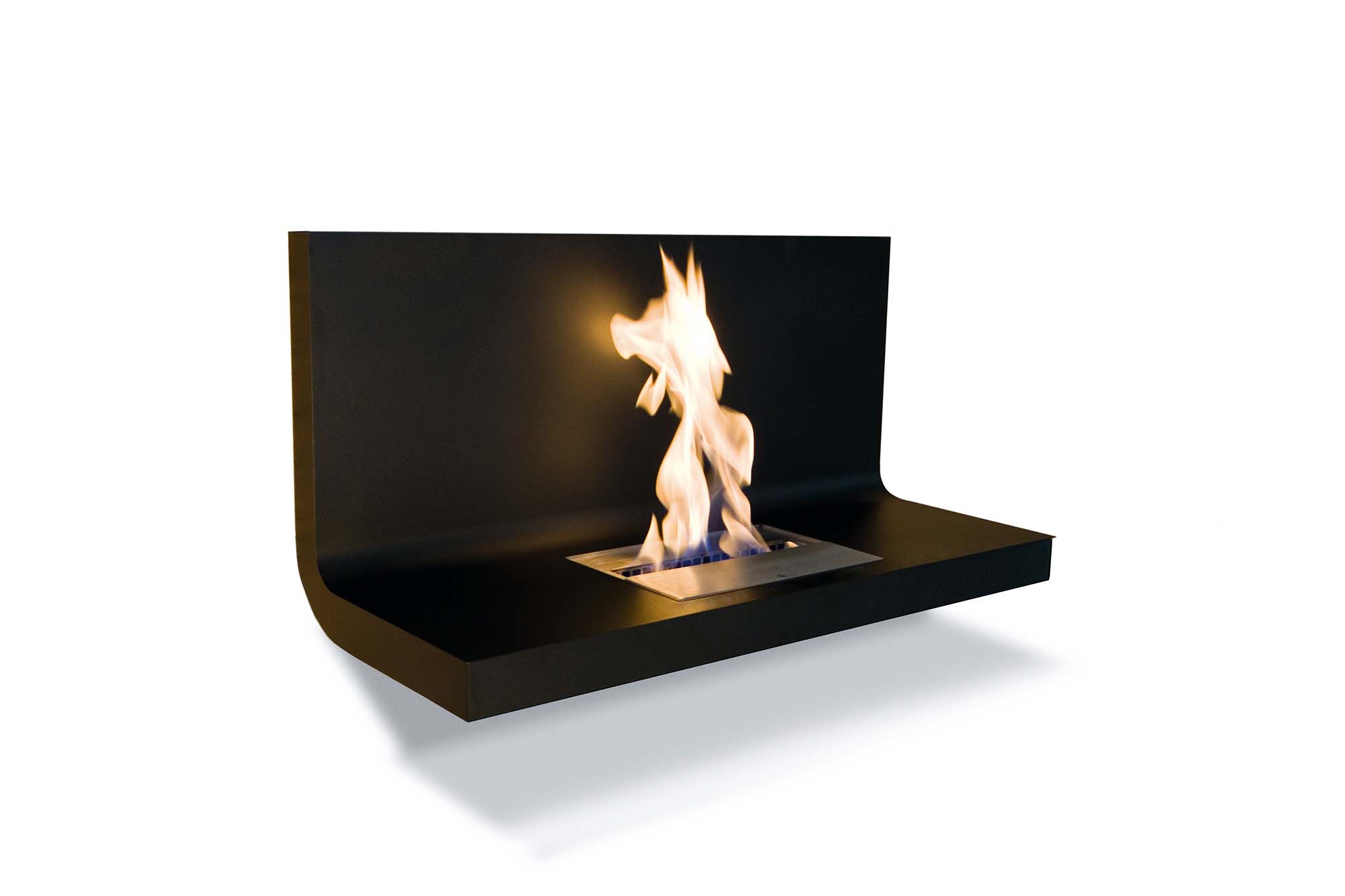 Radius Design Wall Flame 1 Ethanol Kamin - Gestell schwarz, Edelstahlplatte schwarz - Aussteller