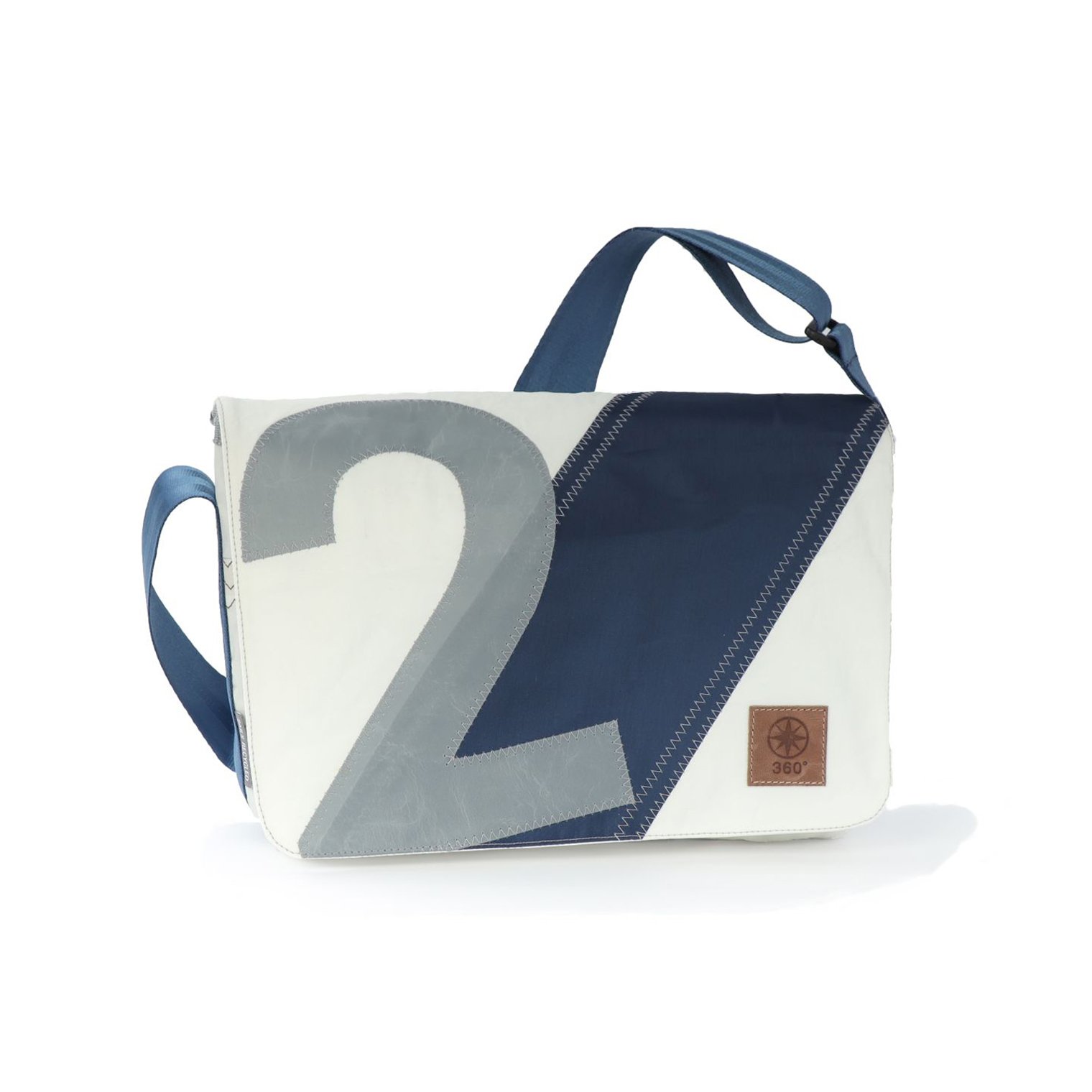 360° Taschen Barkasse Mini Laptoptasche (weiß / Persenning grau, Stencil Aufschrift, Gurt grau)