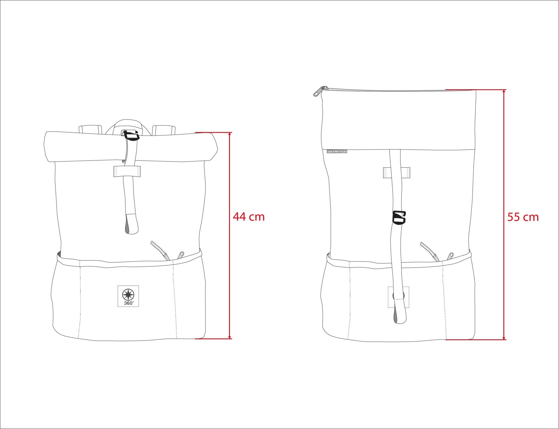 360° Taschen Lotse Wickelrucksack (Segeltuch grau / weiß, Gurt grau)