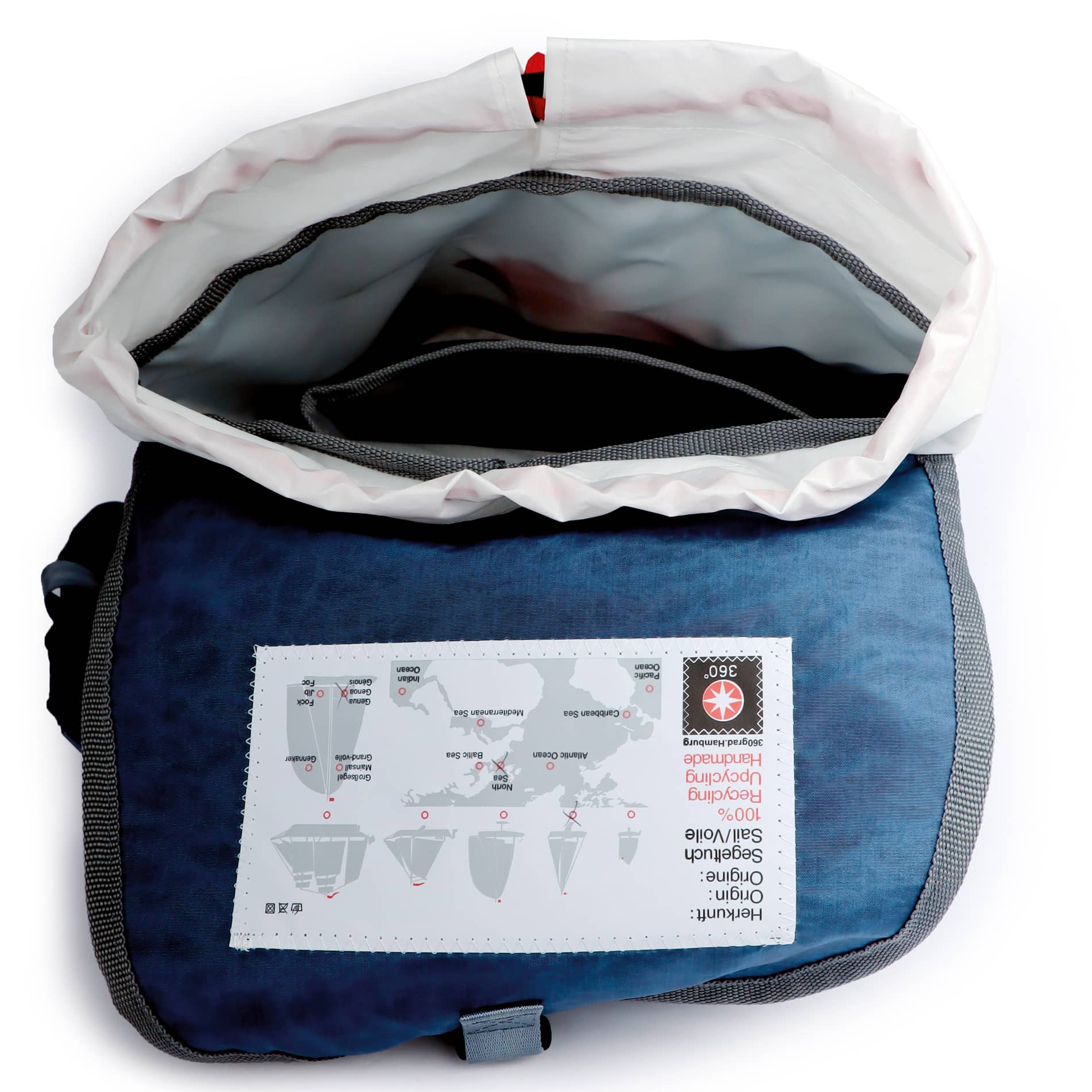 360° Taschen Landgang Mini Rucksack (weiß / Balken Persenning taupe, Gurt beige)