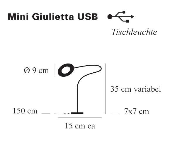 catellani smith mini giulietta usb tischleuchte 14 technische zeichnung