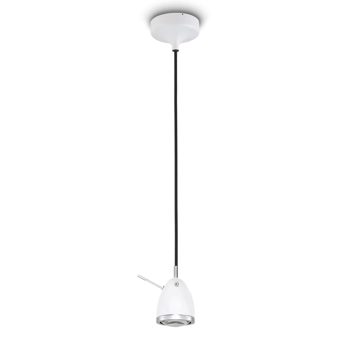 less 'n' more Ylux Y-WPL Pendelleuchte (Kopf Aluminium poliert, Sockel weiß gelackt, Pendel Textil schwarz / LED dimmbar über Drehdimmer)