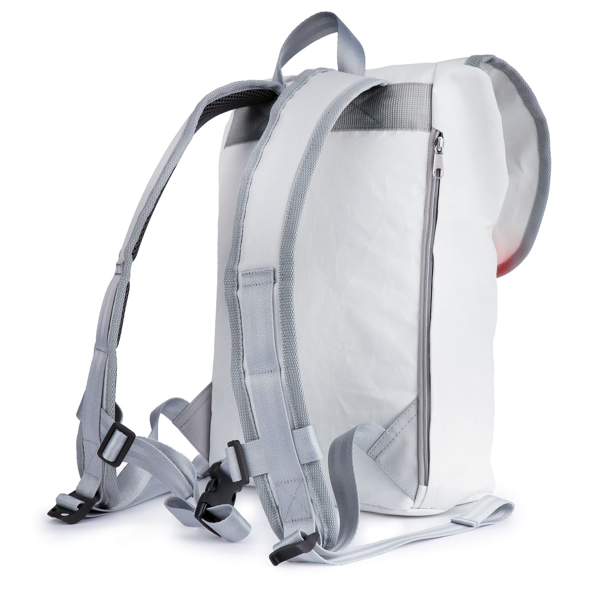 360° Taschen Landgang Mini Rucksack (weiß / Balken Persenning taupe, Gurt beige)