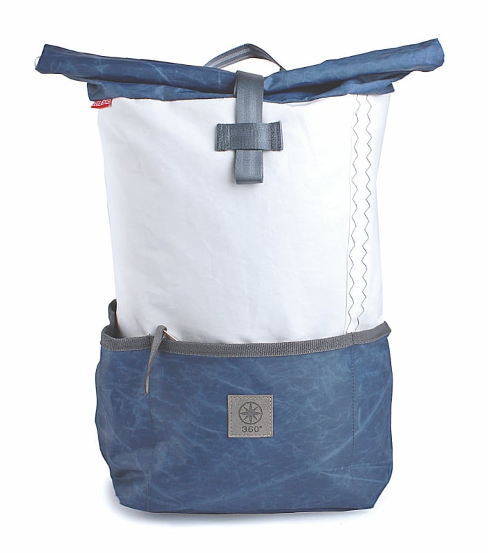 360° Taschen Lotse Wickelrucksack (Segeltuch grau / weiß, Gurt grau)