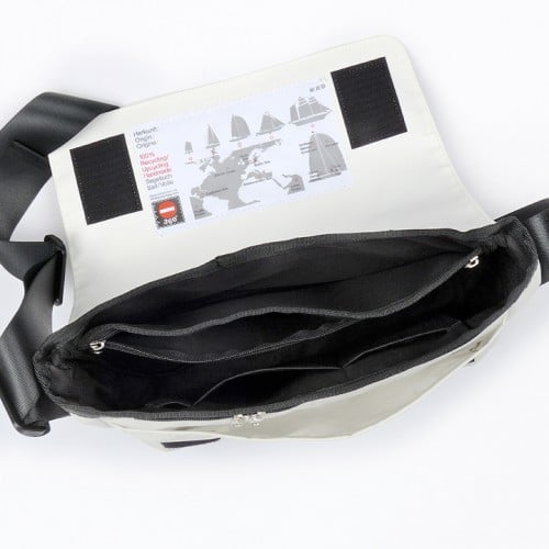 360° Taschen Barkasse Laptoptasche (weiß / Persenning grau, Stencil Aufschrift, Gurt grau)