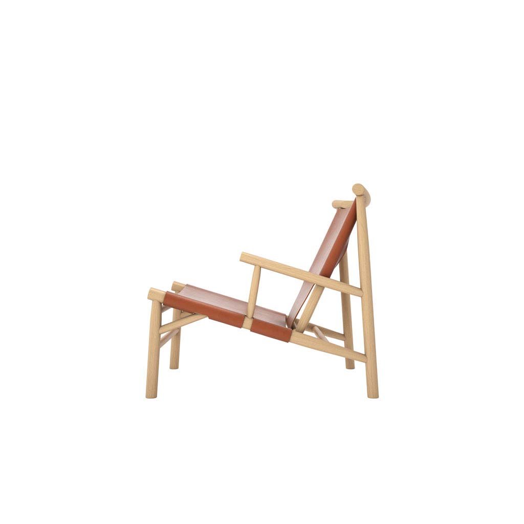 NORR11 Samurai Loungesessel (Gestell Eiche natur, Sørensen Leder brandy)