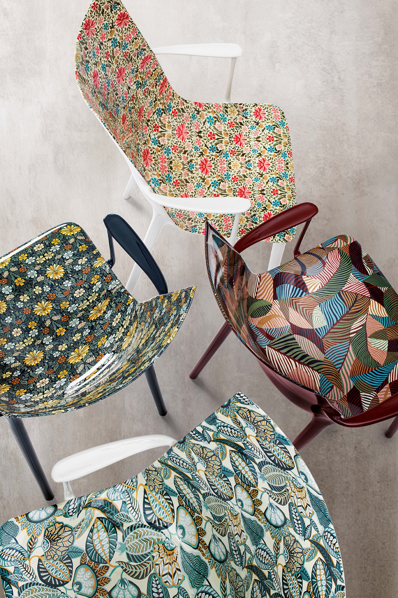 Kartell H.H.H. Stuhl Graphic Impression (Moonflower weiß)
