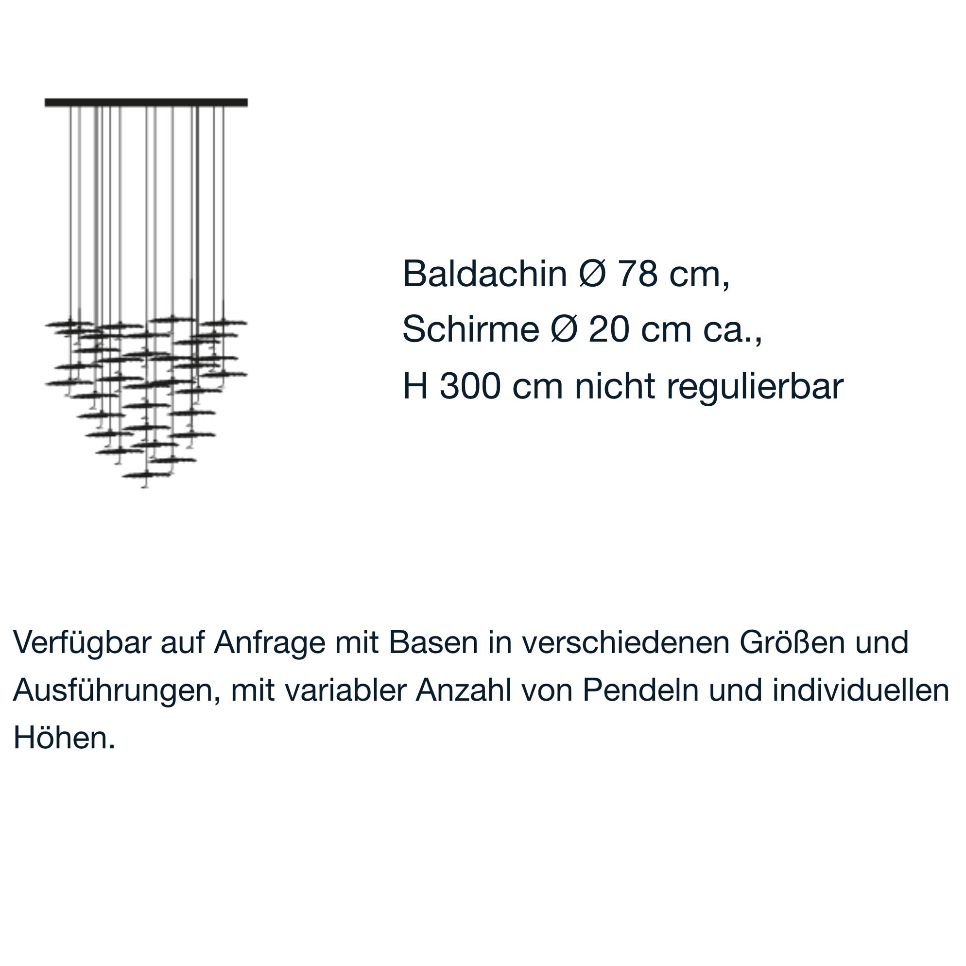Catellani & Smith Gold Moon Chandelier Pendelleuchte (Cascata (Wasserfall-Anordnung), 20 x Ø 20cm Schirm schwarz / gold)
