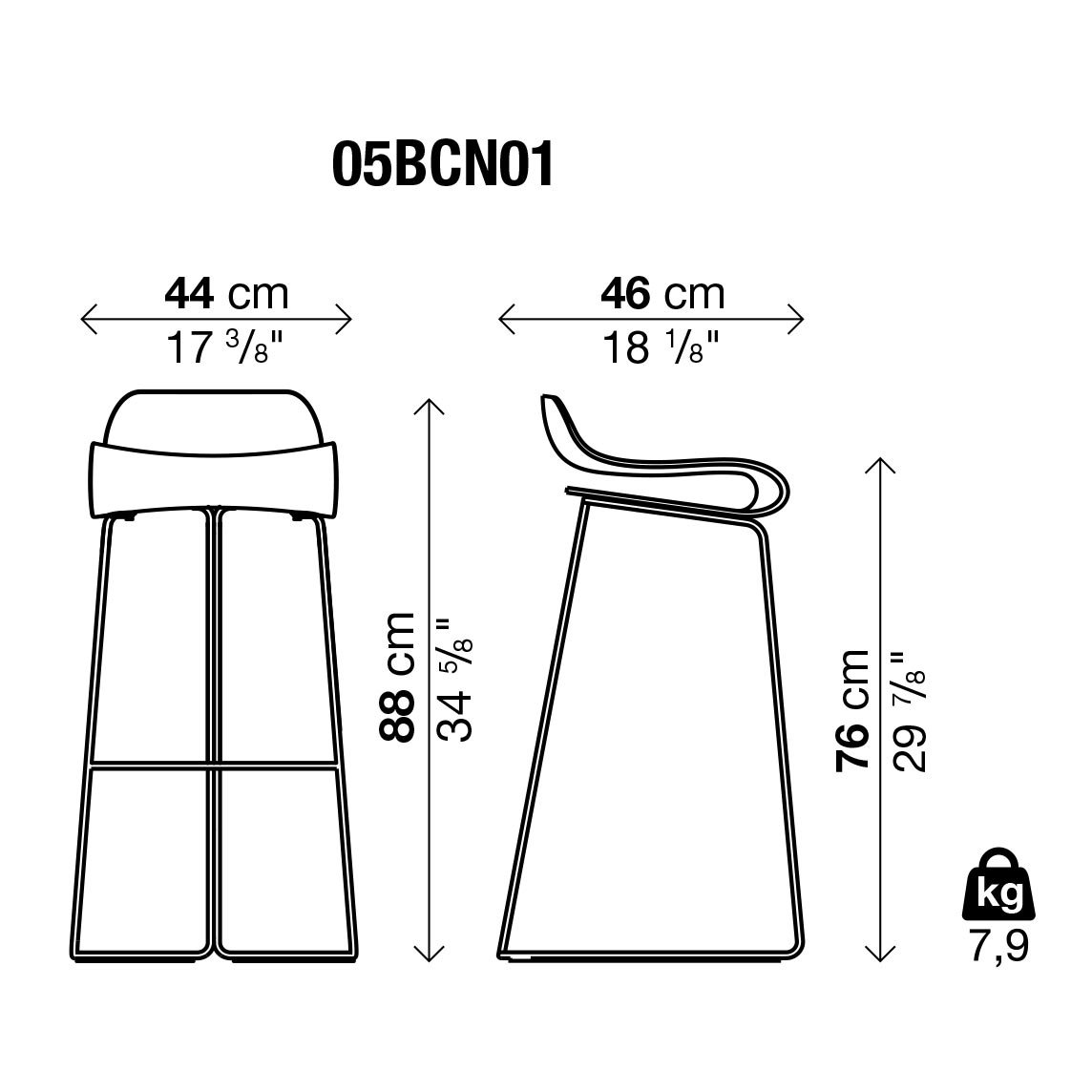 Kristalia BCN Barhocker mit Kufengestell 76cm (Sitz weiß / Gestell weiß)