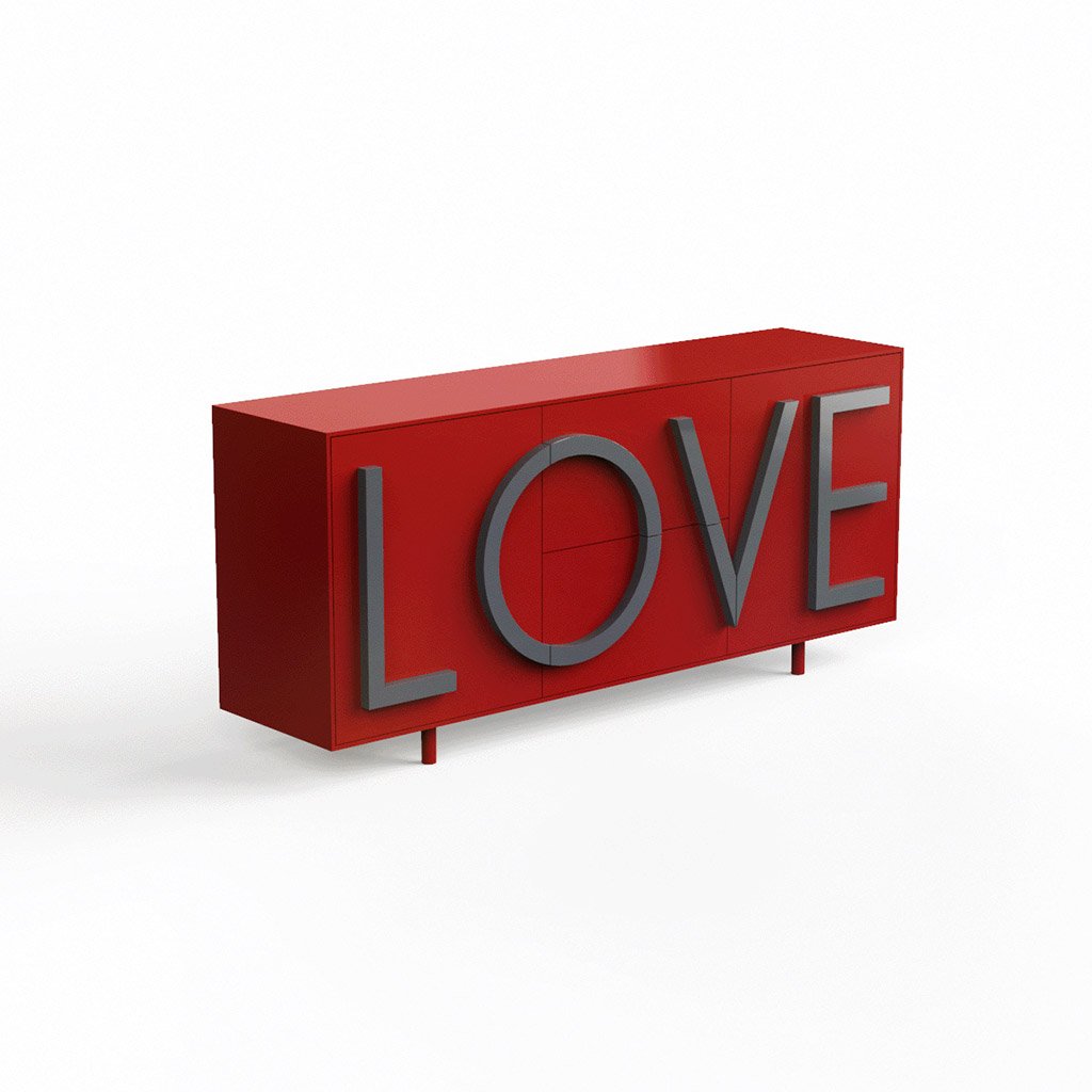 Driade Love Sideboard (B 183cm, rubinrot / graphitgrau)