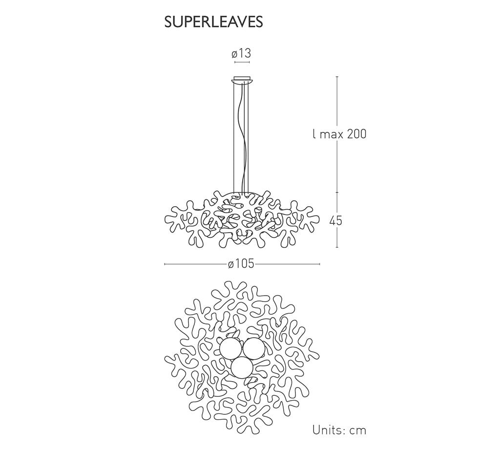 lumen center italia super leaves pendelleuchte technische zeichnung