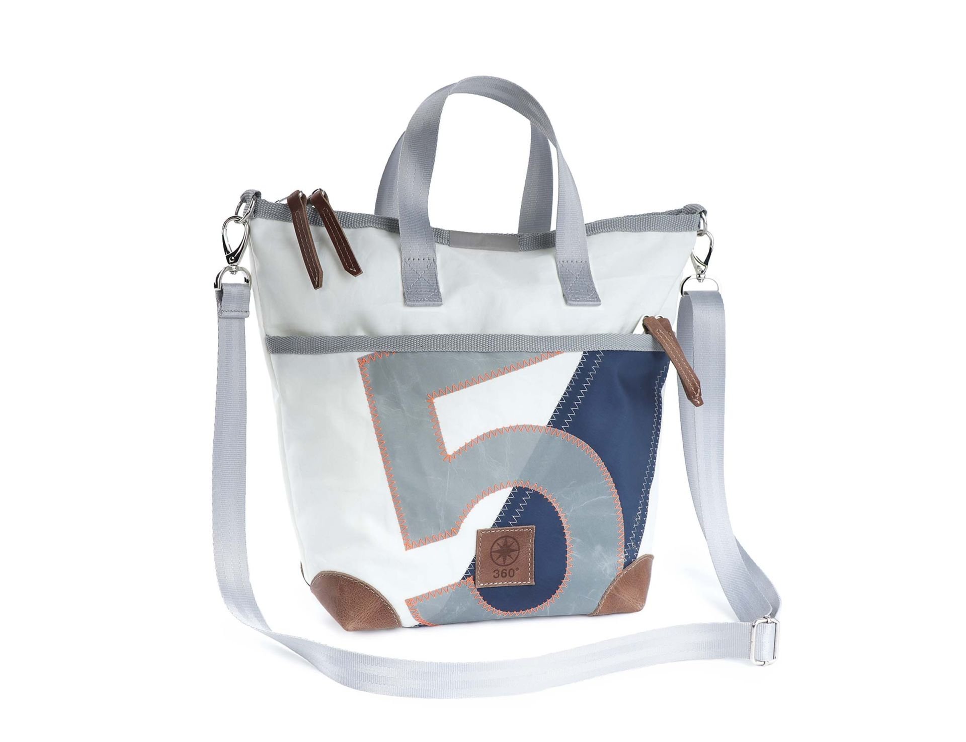 360° Taschen Deern Mini Schultertasche (weiß / Persenning grau, Stencil Aufschrift, Gurt grau)