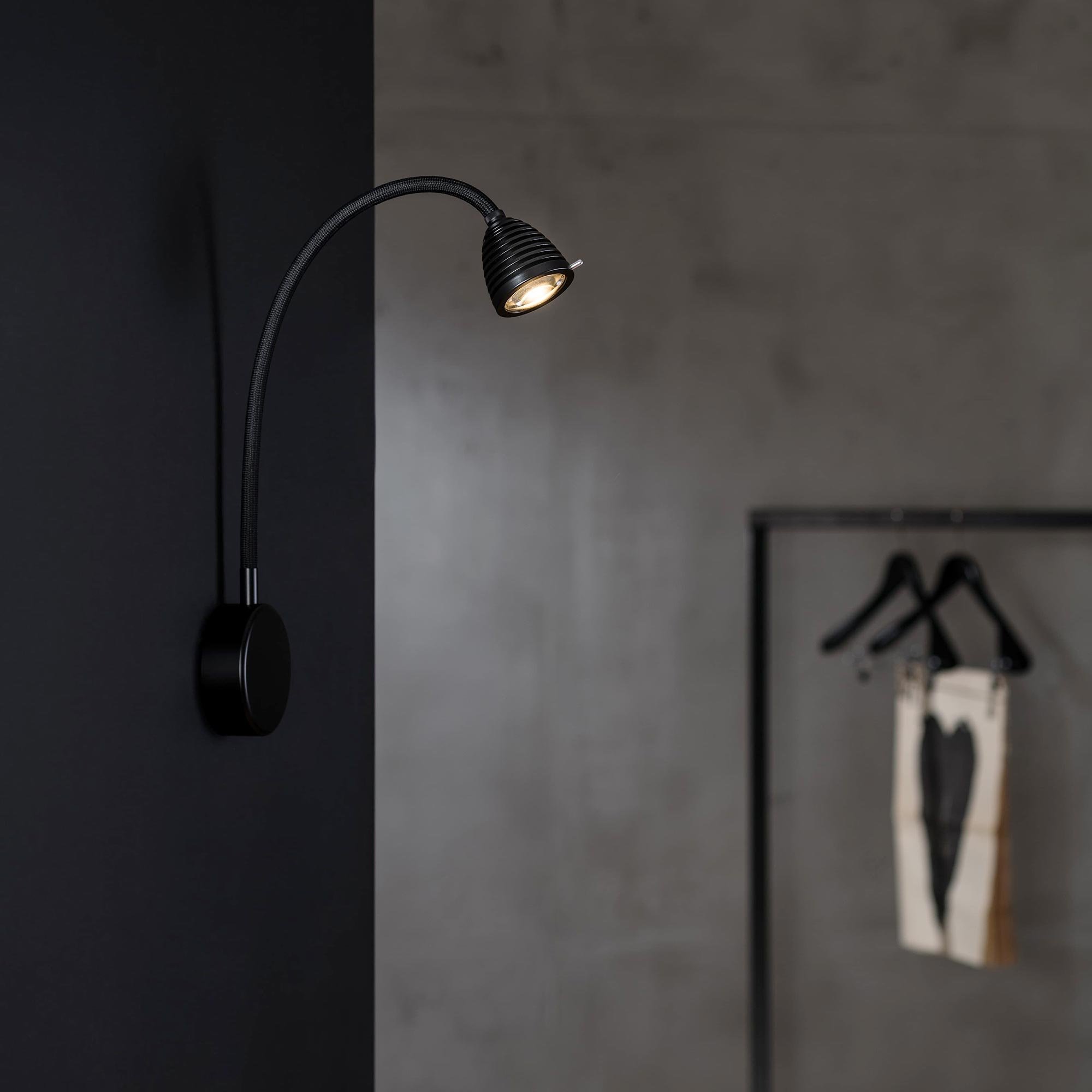 less 'n' more Athene A-BWL2 Wandleuchte schwarz (Flexwelle Aluminium, LED dimmbar über Tastdimmer am Sockel)