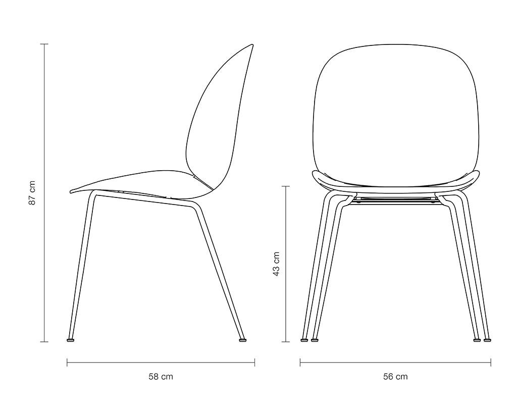 Gubi Beetle Dining Chair Stuhl 4er Set, Metallbeine Messing