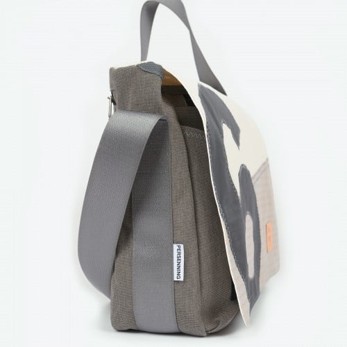 360° Taschen Barkasse Mini Laptoptasche (weiß / Persenning grau, Stencil Aufschrift, Gurt grau)