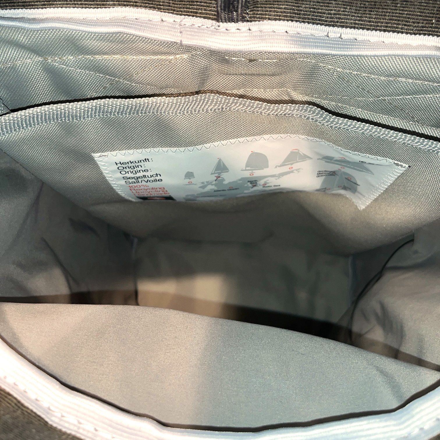 360° Taschen Lotse Wickelrucksack (Segeltuch grau / weiß, Gurt grau)