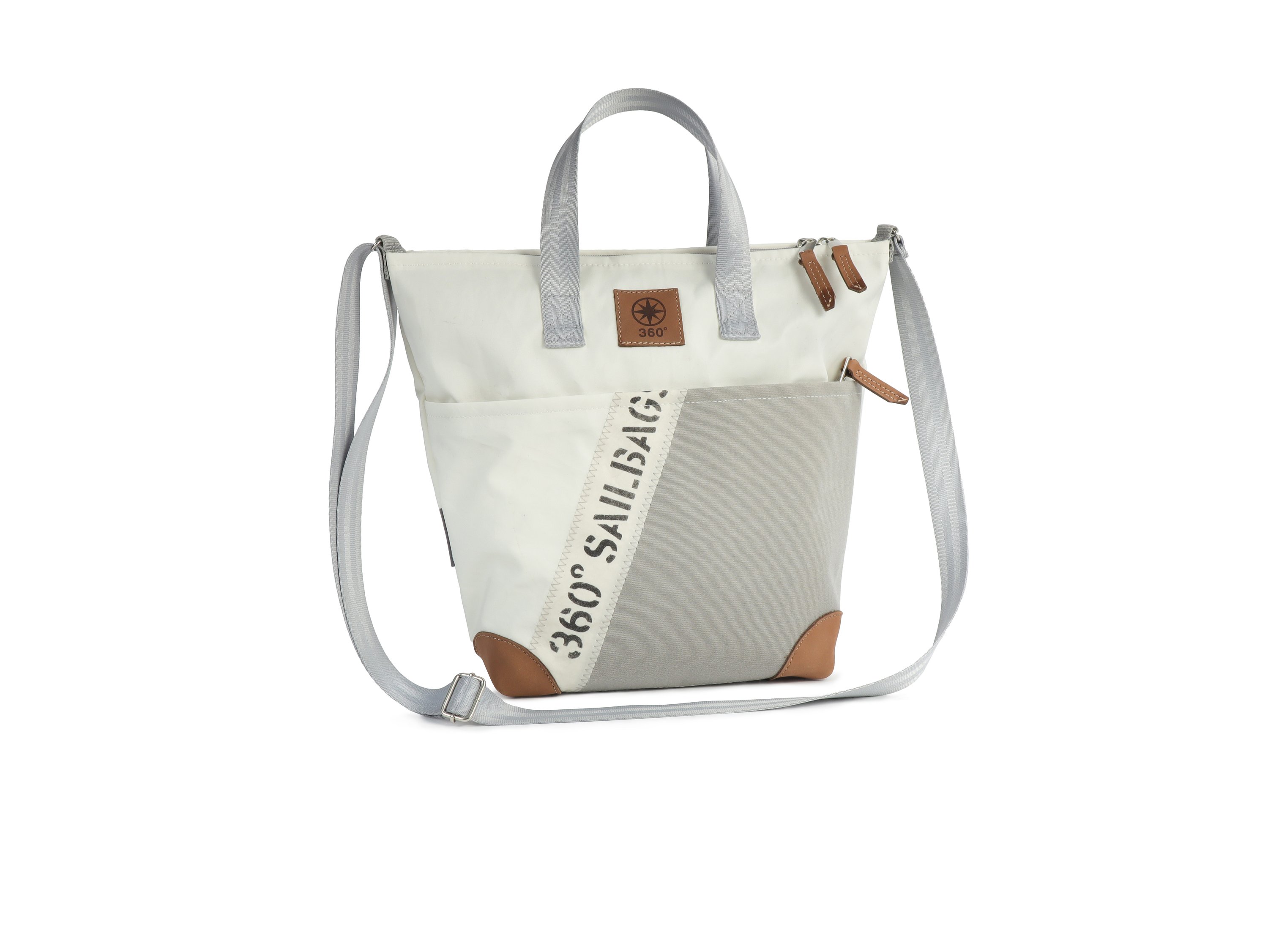 360° Taschen Deern Mini Schultertasche (weiß / Persenning grau, Stencil Aufschrift, Gurt grau)