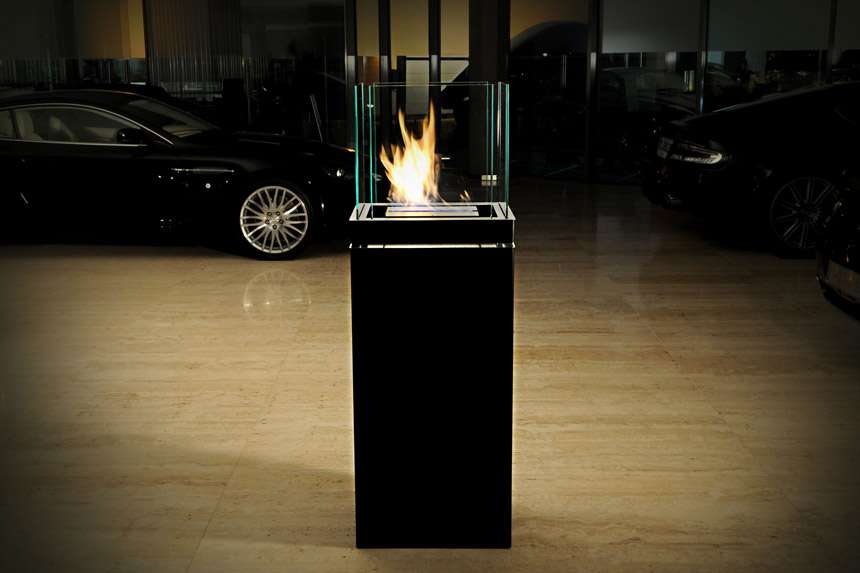 radius design high flame ethanol kamin schwarz matt klare scheiben ambiente