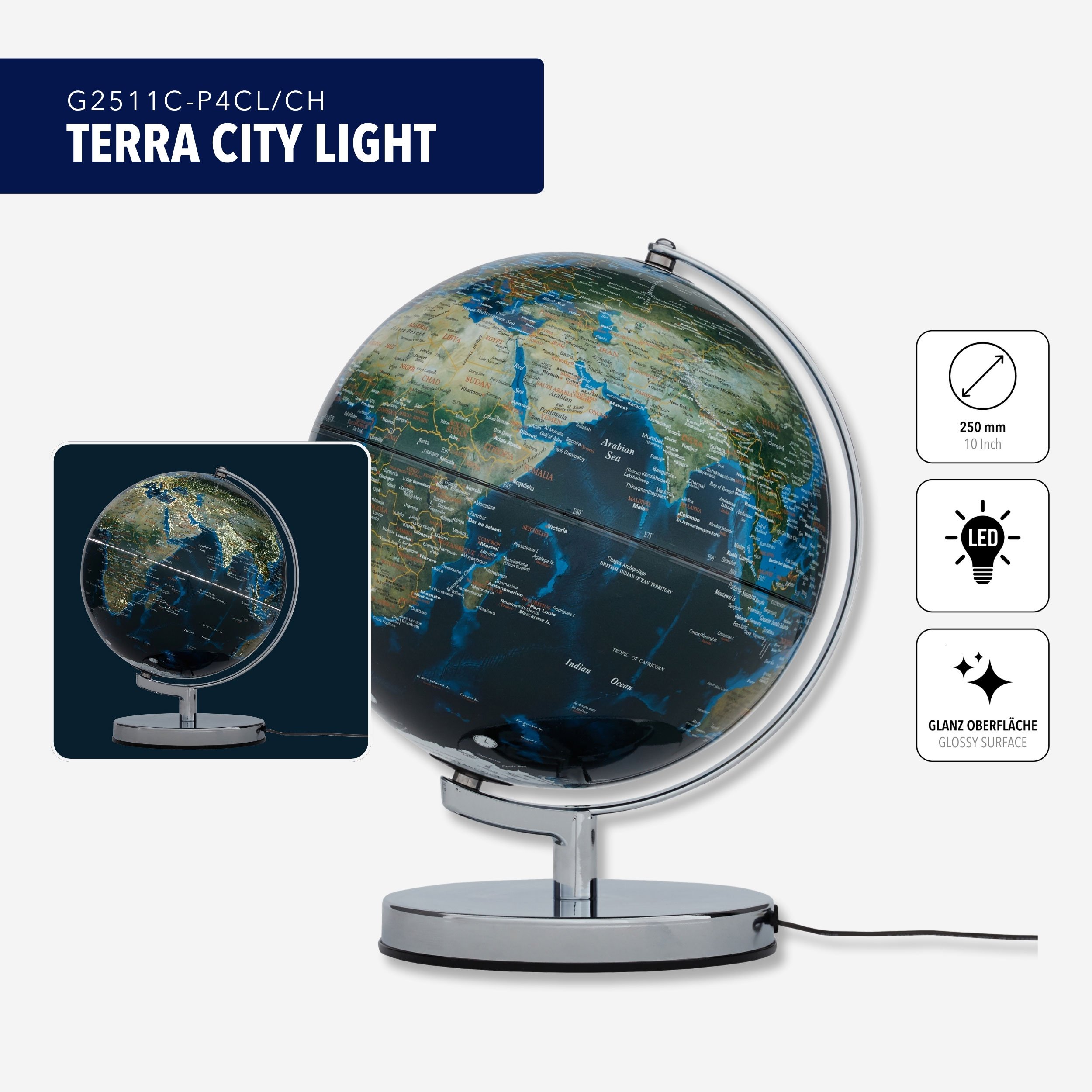 Troika Terra Light Tischglobus mit Licht (dunkelblau, grün)