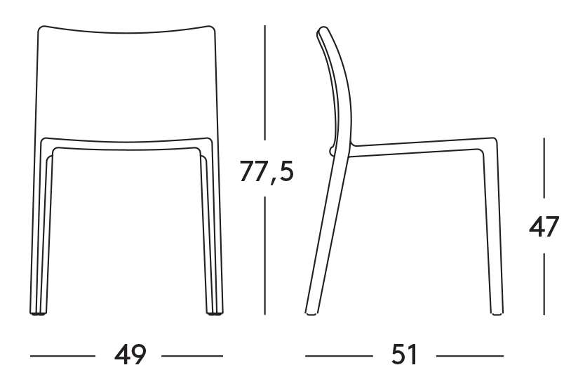 magis air chair stuhl ohne armlehne technische zeichnung