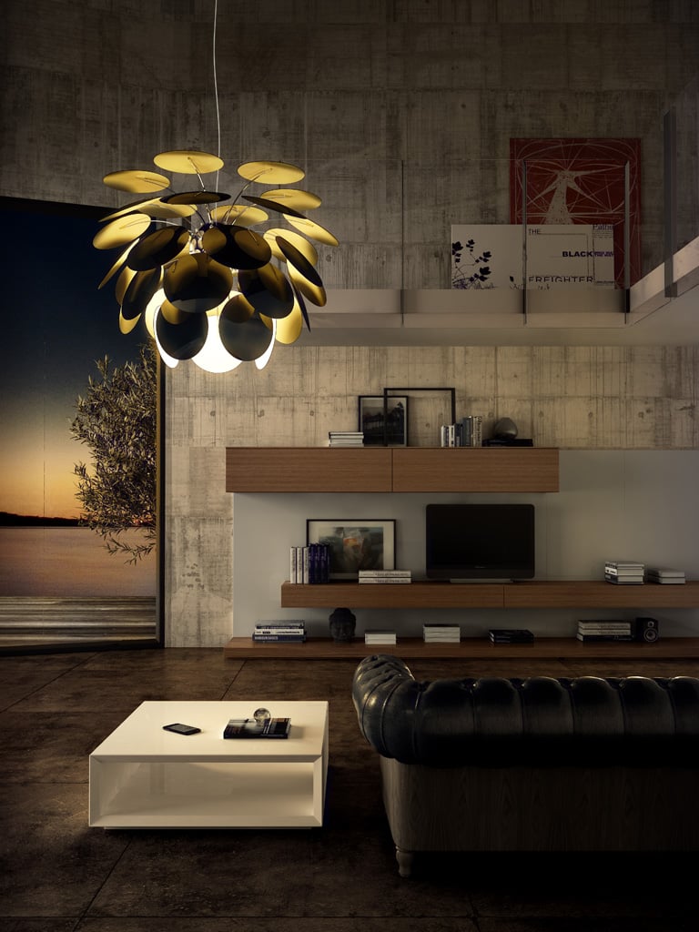 Marset Discoco 132 Pendelleuchte, schwarz / gold - Ambiente Wohnzimmer