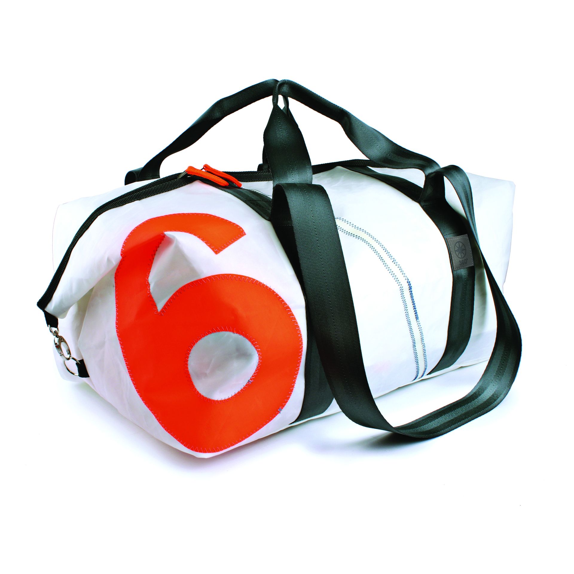 360° Taschen Kutter XL Reisetasche (weiß / blau, Zahl hellgrau, Gurt blau / grau, Boden in Plane grau)