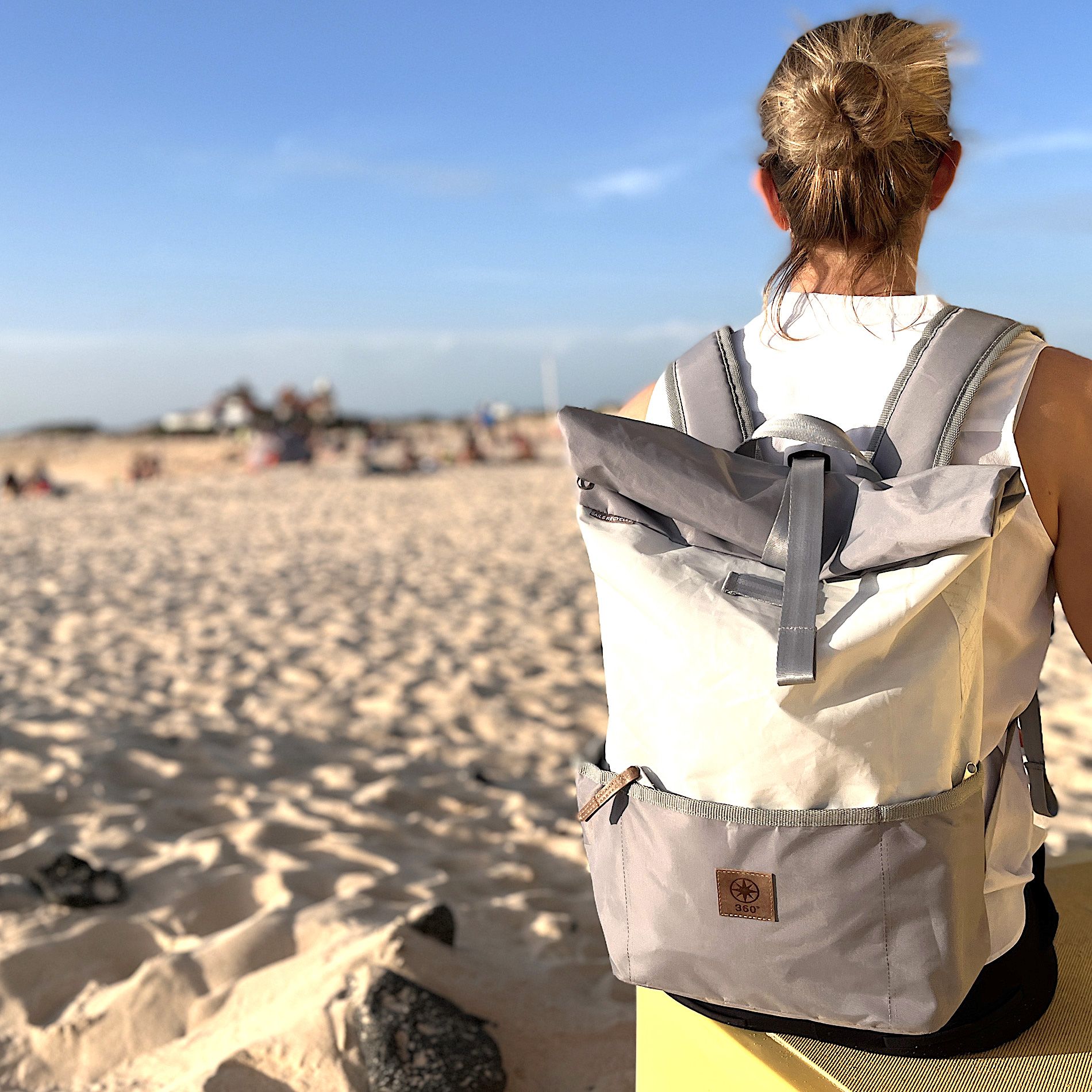 360° Taschen Lotse Wickelrucksack (Segeltuch grau / weiß, Gurt grau)