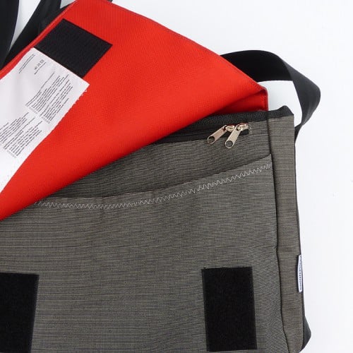 360° Taschen Barkasse Laptoptasche (weiß / Persenning grau, Stencil Aufschrift, Gurt grau)