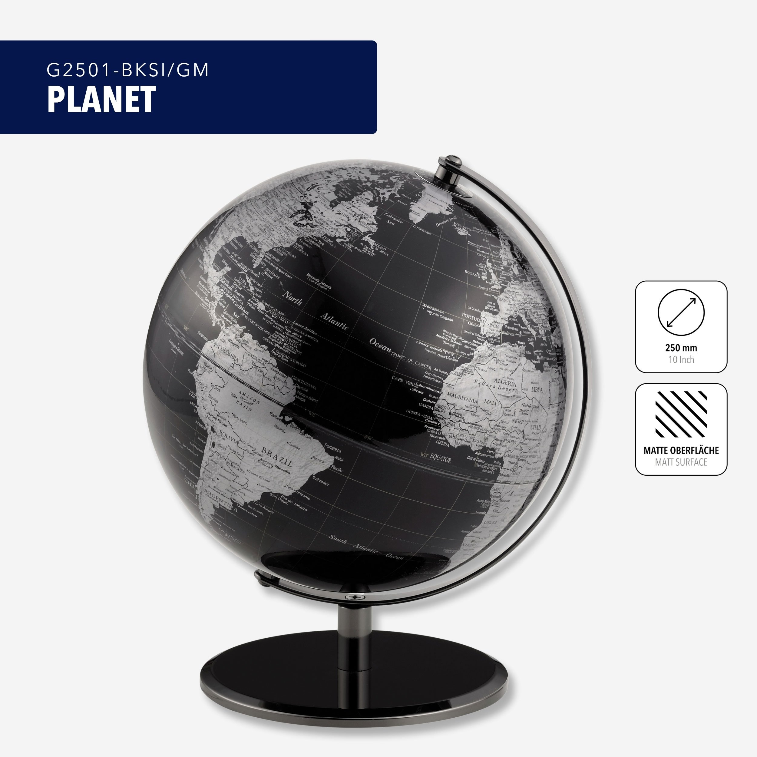 Troika Planet Tischglobus (schwarz, silberfarben)