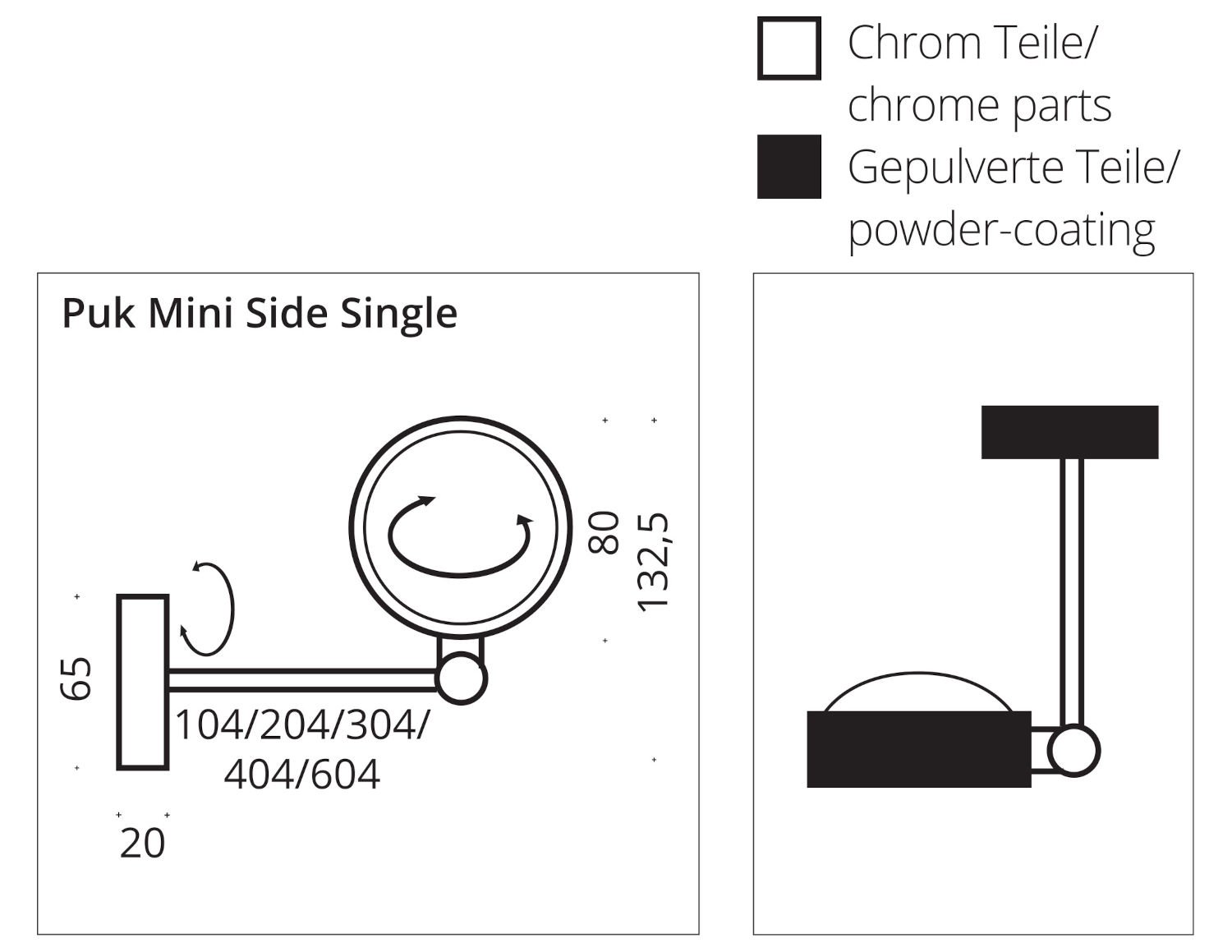 Top Light Puk Mini Side Single LED Deckenleuchte (20,4 cm, chrommatt, Linse klar / Linse klar)