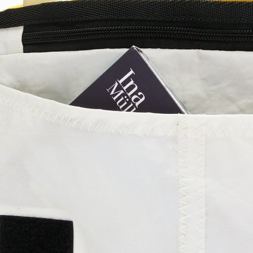 360° Taschen Barkasse Mini Laptoptasche (weiß / Persenning grau, Stencil Aufschrift, Gurt grau)
