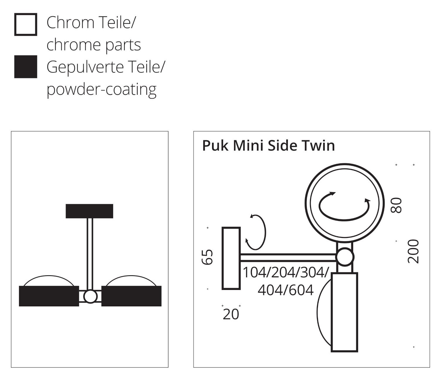 Top Light Puk Mini Side Twin LED Deckenleuchte (20,4 cm, nickelmatt, ohne Abdeckung (für Nachbestellungen))
