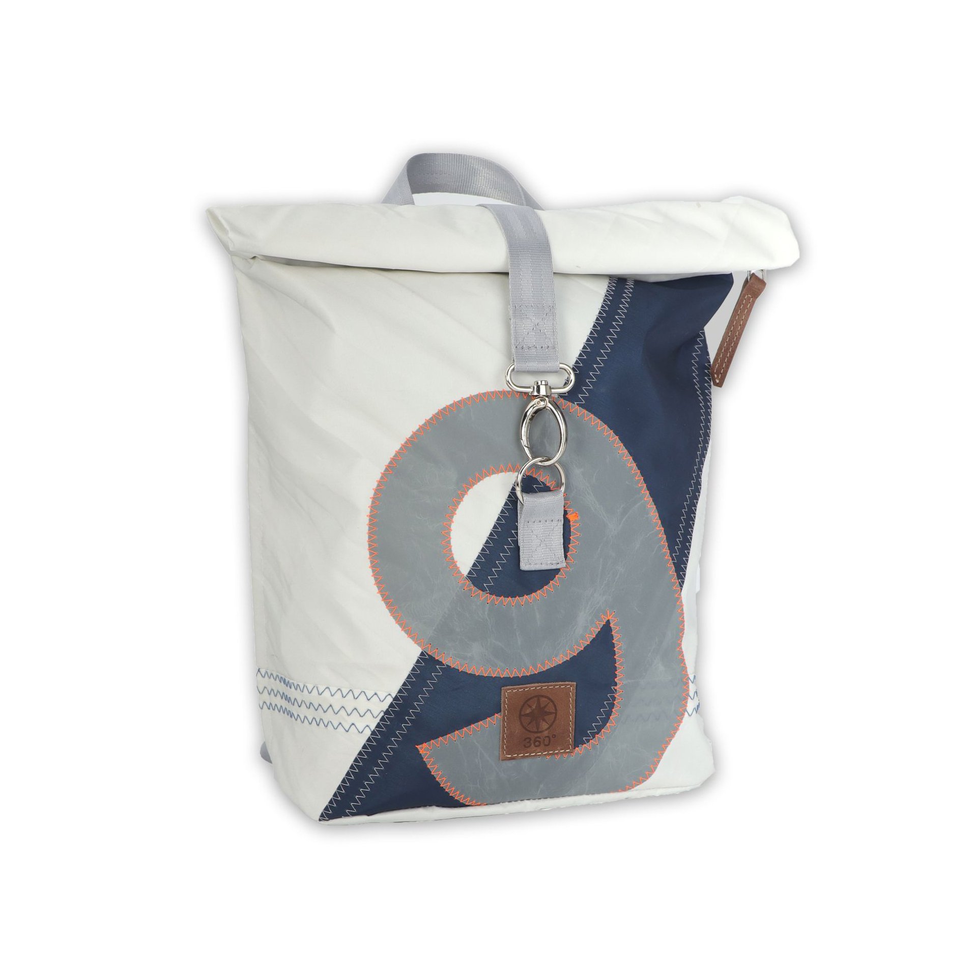 360° Taschen Möwe Rucksack (weiß / Balken Persenning taupe, Gurt beige)