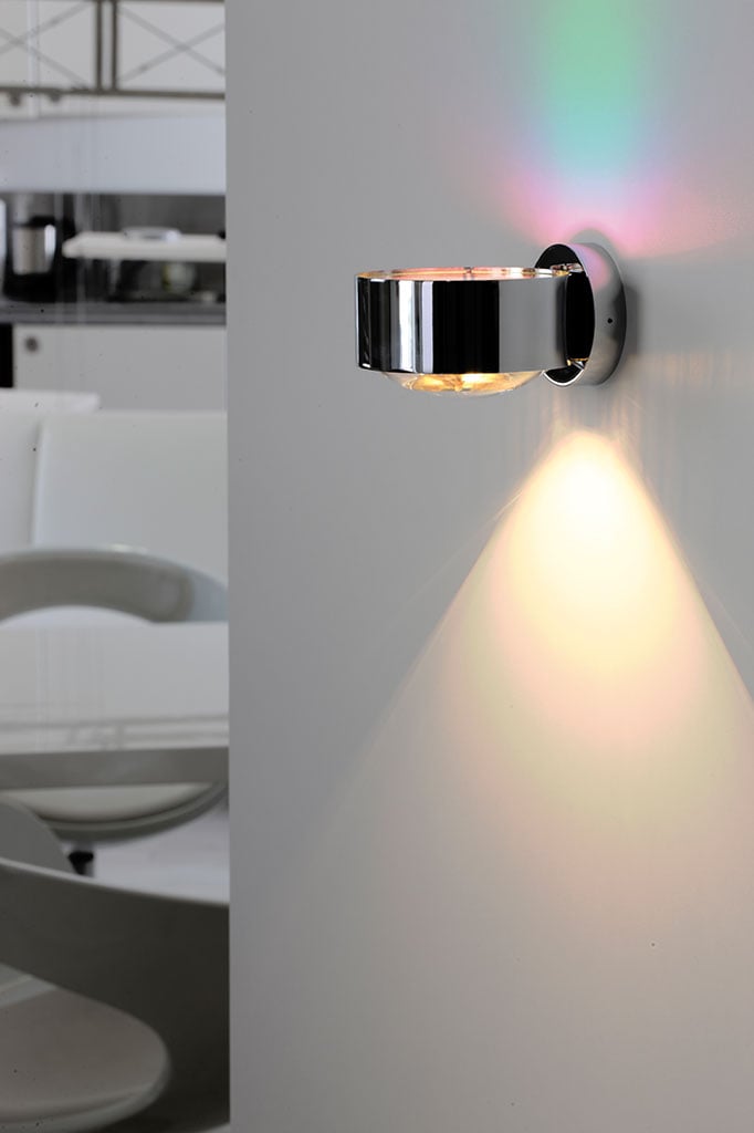 Top Light Puk Maxx Wall LED Wandleuchte chrom Linse Glas Farbfilter magenta