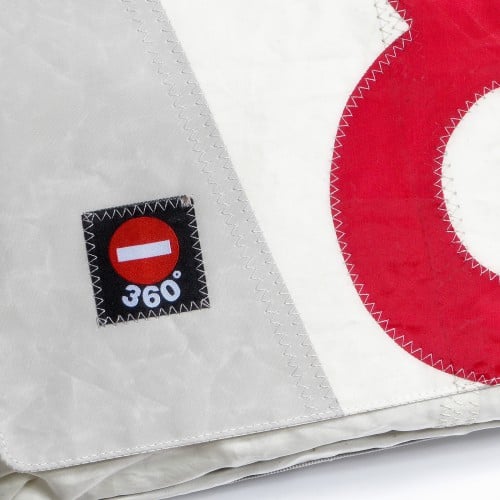 360° Taschen Barkasse Laptoptasche (weiß / Persenning grau, Stencil Aufschrift, Gurt grau)