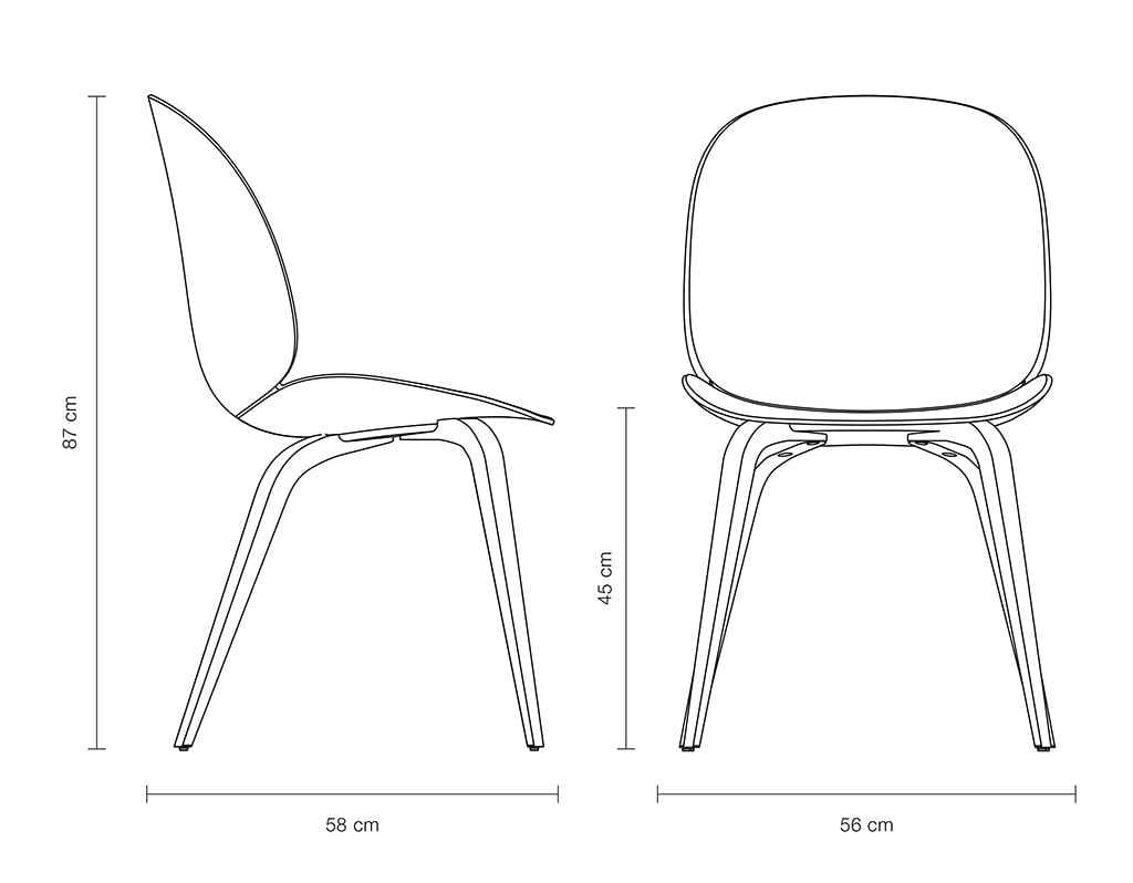 Gubi Beetle Dining Chair Stuhl, Holzbeine Eiche dunkel lackiert