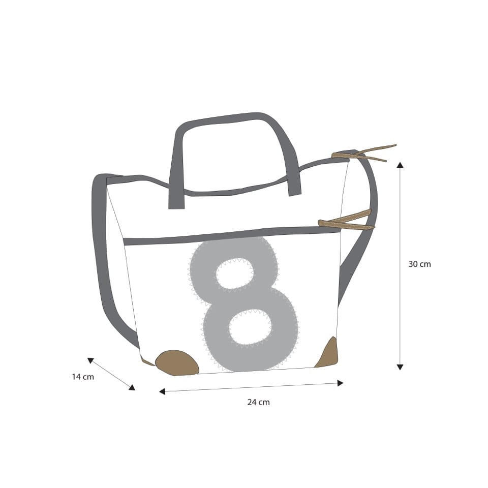 360° Taschen Deern Mini Schultertasche (weiß / Persenning grau, Stencil Aufschrift, Gurt grau)